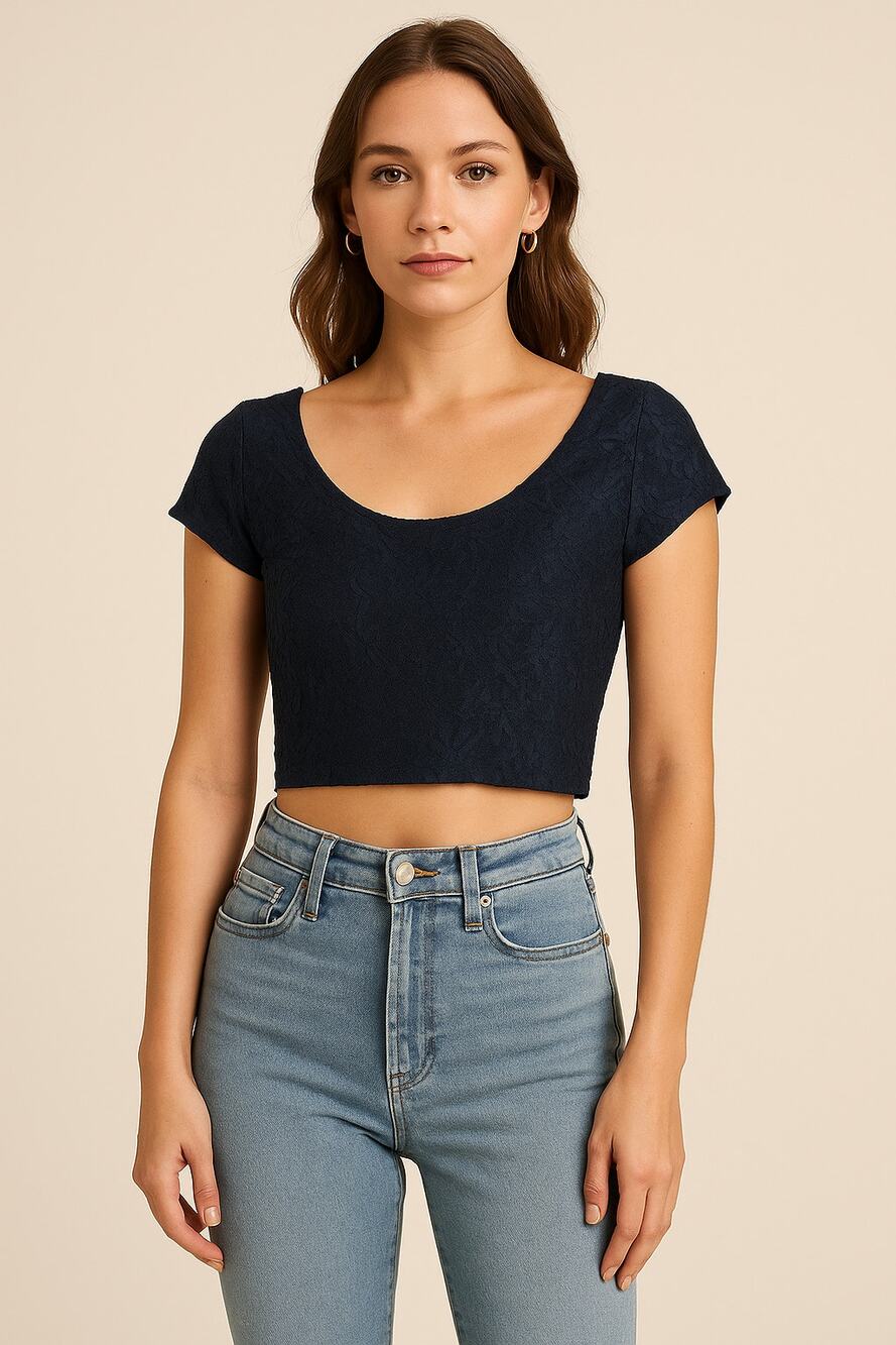 Abercrombie & Fitch Women Embroidery Floral Lace Cropped Blouse Top Blue Size S
